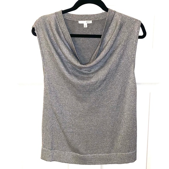 PRINS Metallic Silver Sleeveless Weighted Cowl Neck Top Size Large - Picture 1 of 6